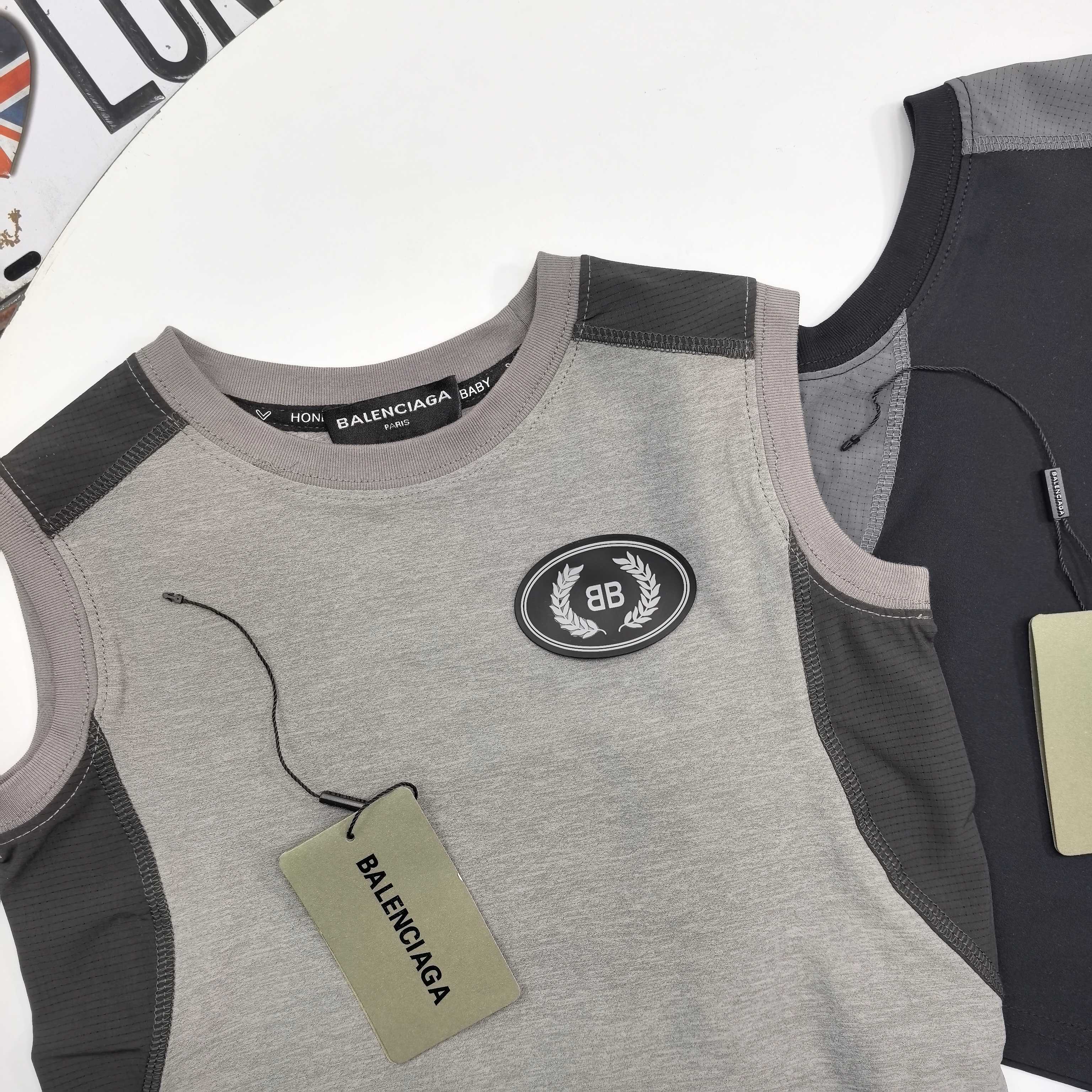 Balenciaga Unisex Kids Color Block Mesh Panel BB Patch Quick Dry Sleeveless Tank Top Boys Girls Sport Vest Sizes 90-150