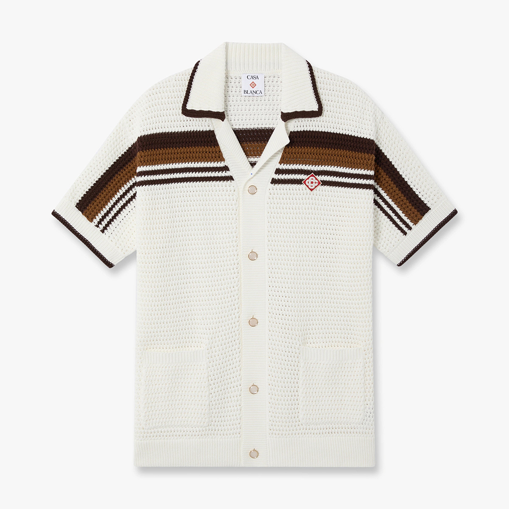 Designer white Clothing Casablanca White Brown Tennis Stripe Crochet Short Sleeve Shirt and Shorts #385763 View 2 | Nigo Offi