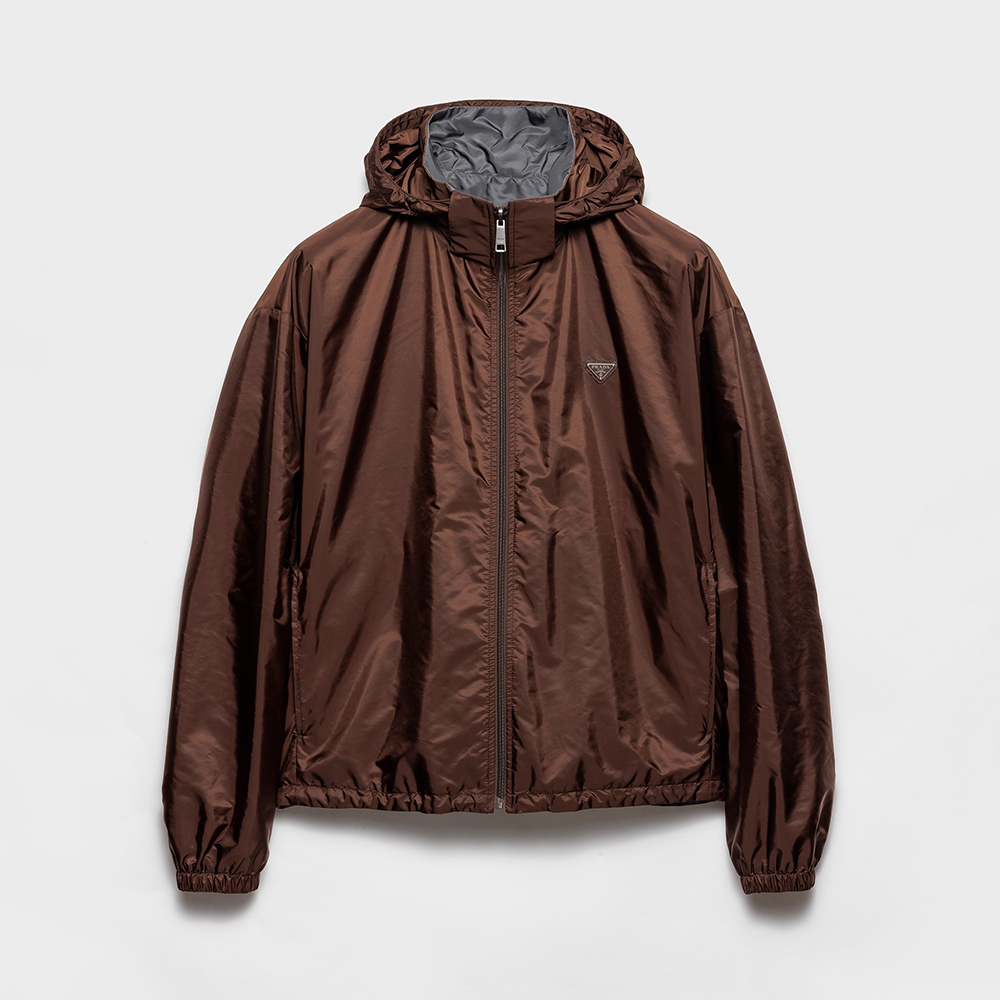 Prada brown Clothing PRADA Cocoa Brown iron Gray Reversible Re-nylon Jacket #393217 | Nigo Office