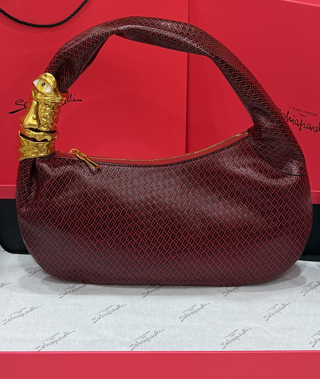 [TOP] Schiaparelli Soufflé Bag 40x39x27cm - Dark Red - 711 Luxury