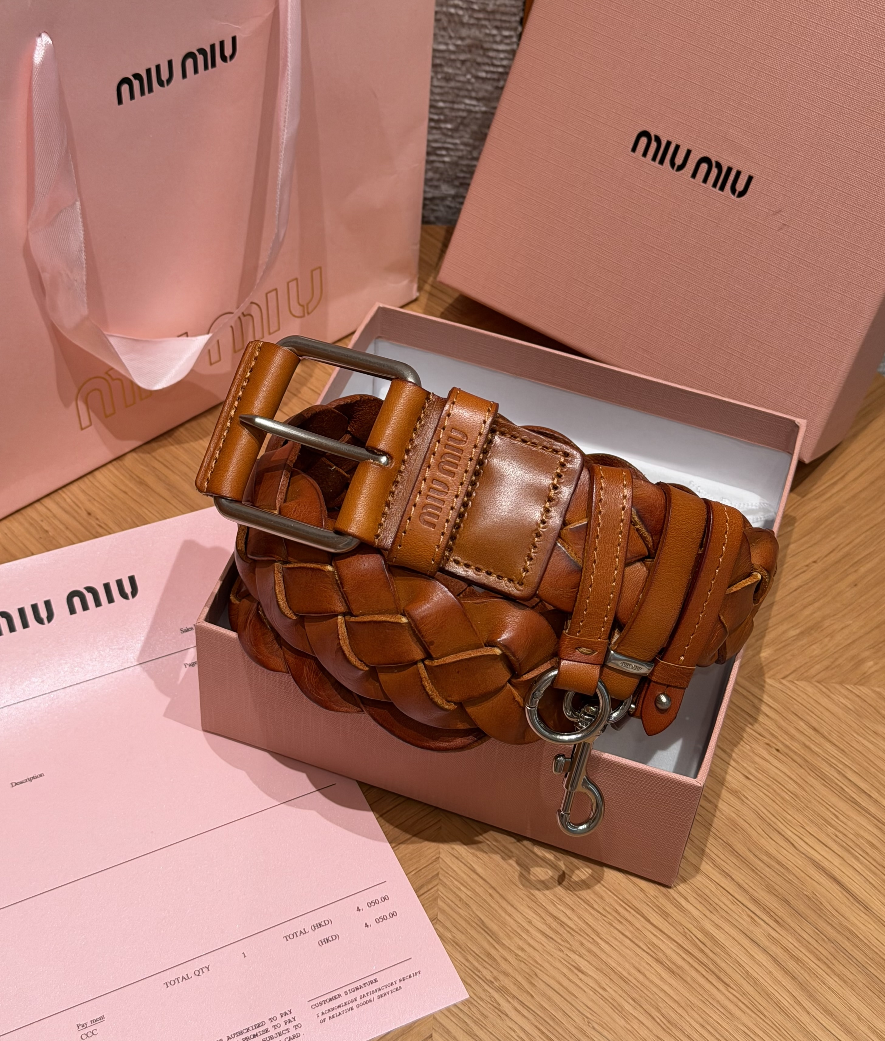 MiuMiu 50mm Cow Leather Woven Belt#389251
