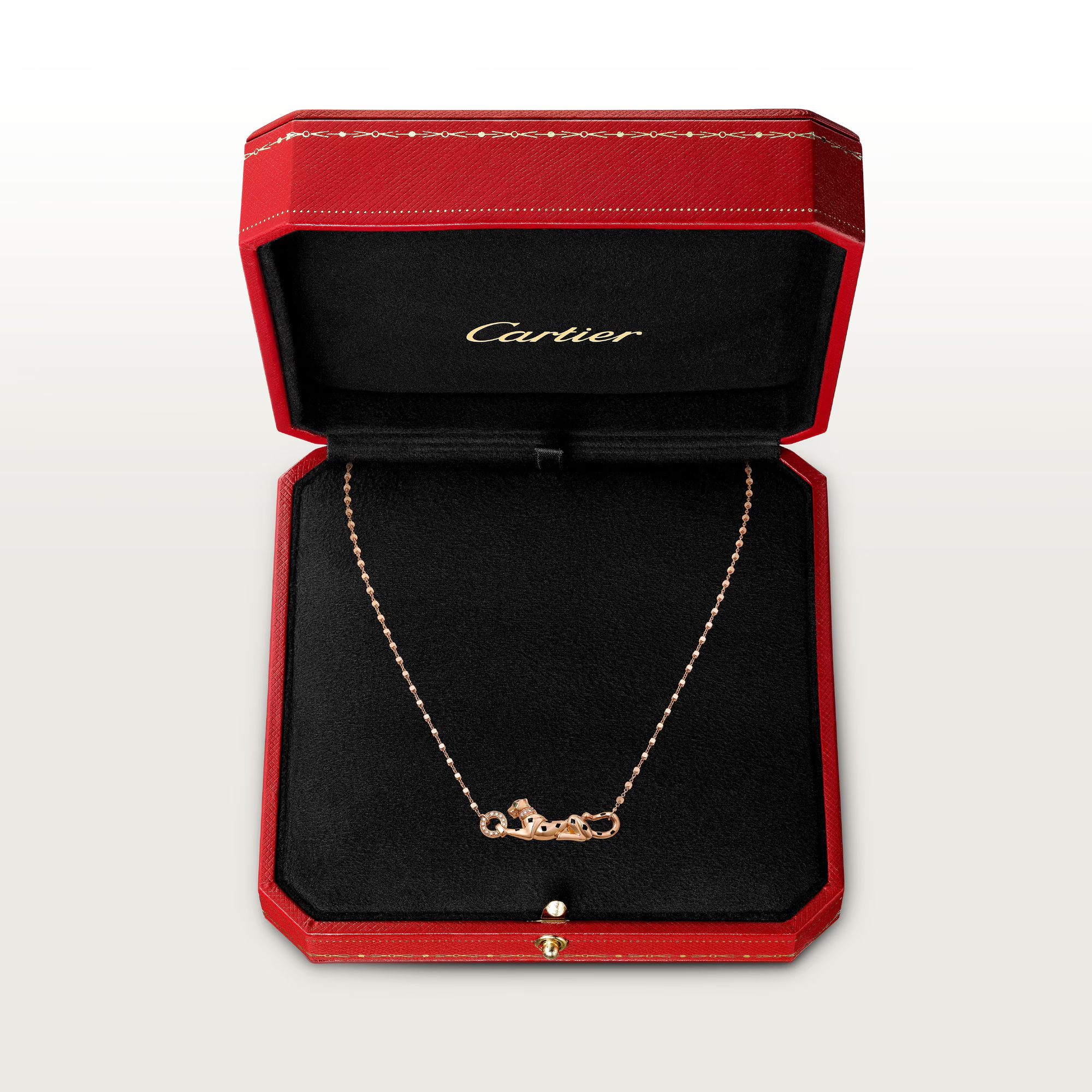 Carty Panther Pure Necklace, Rose Gold, Black Lacquer