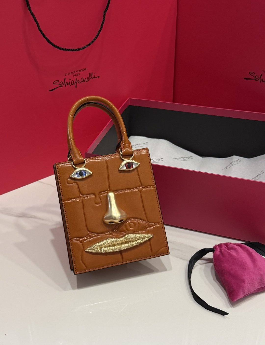 [TOP] Schiaparelli Anatomy Face Bag 17x15x5.5cm - Brown - 711 Luxury