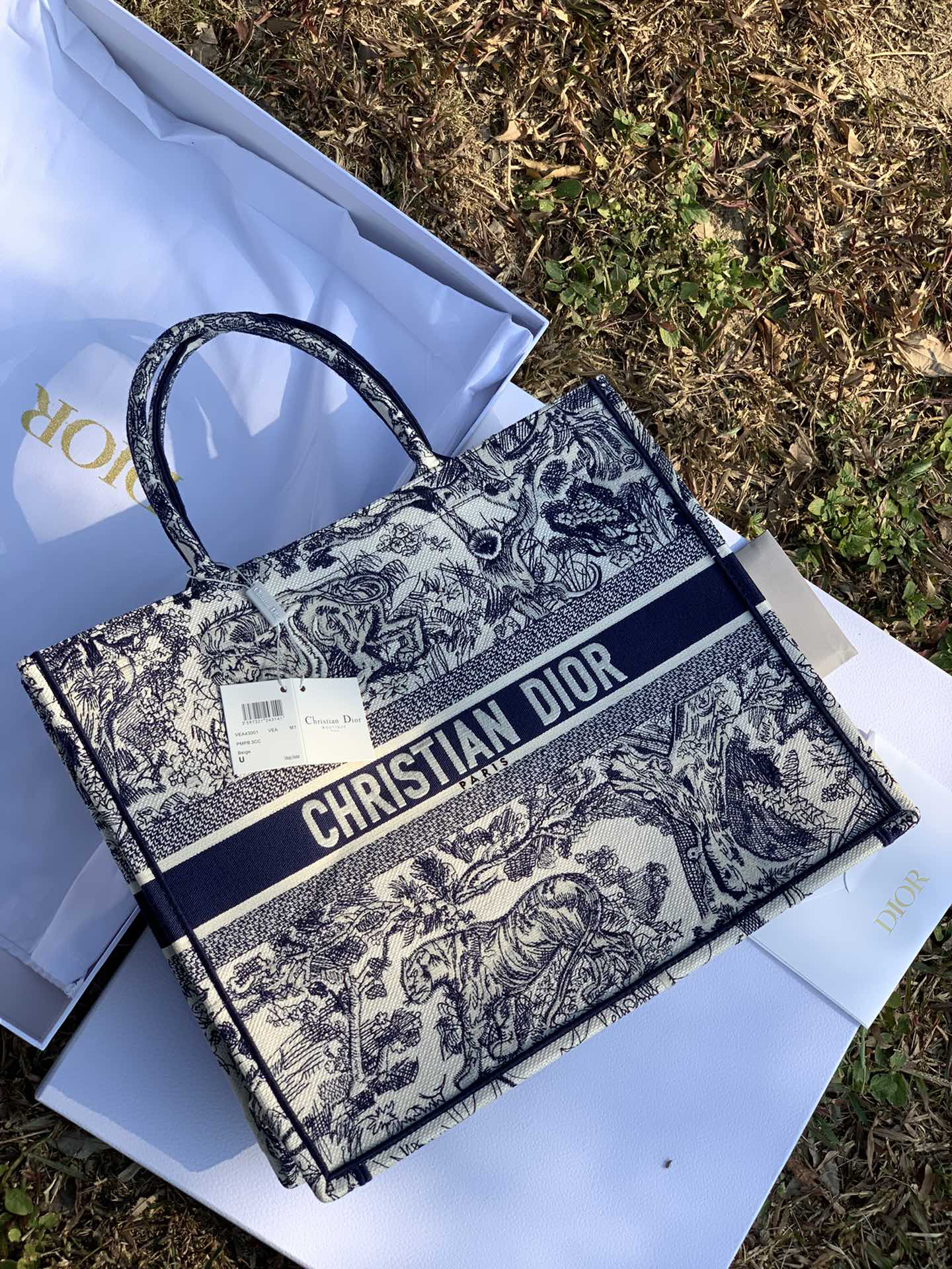 [TOP] Christian Dior Book Tote Bag 41.5x35x18cm - Navy Blue