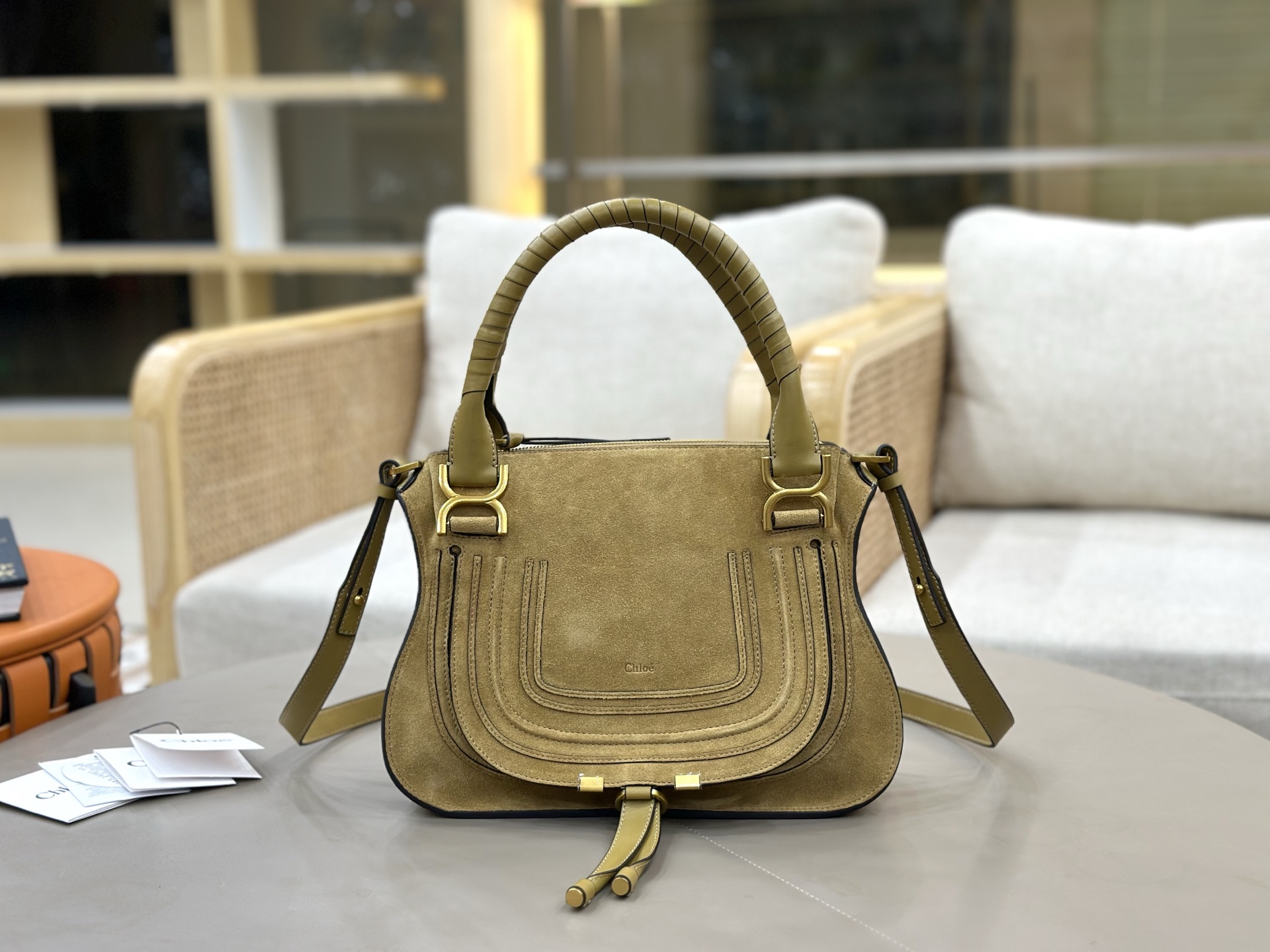 [TOP] Chloe Marcie Bag Suede Leather 30*23*10cm - Ginger - 711 Luxury