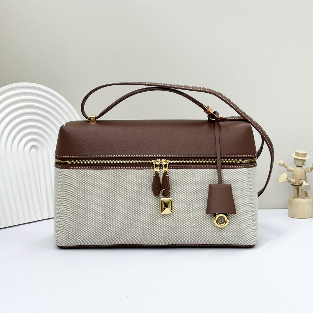 [TOP] Loro Piana Extra Bag Canvas 27x16x10cm - Beige and Brown - 711 Luxury