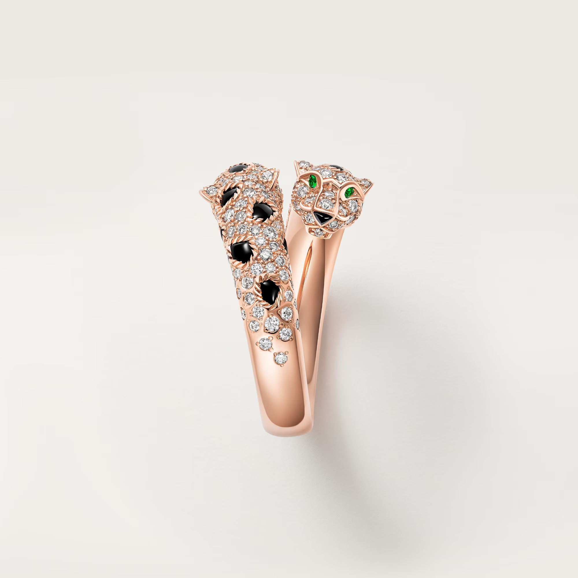 Carty Panther Motif Ring, Rose Gold, Double Head ,Semi-Paved