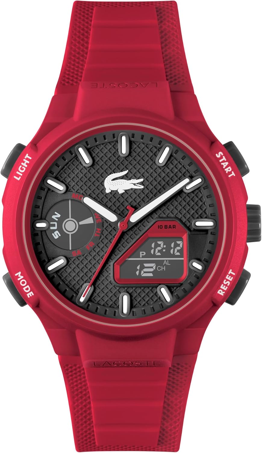 Lacoste LC33 Men's Analog-Digital Watch – TR90 Case, World Clock, Stopwatch, Alarm, Backlight, Textured Silicone Strap, Premium Fashion Timepiece - Gift for Him - 45mm