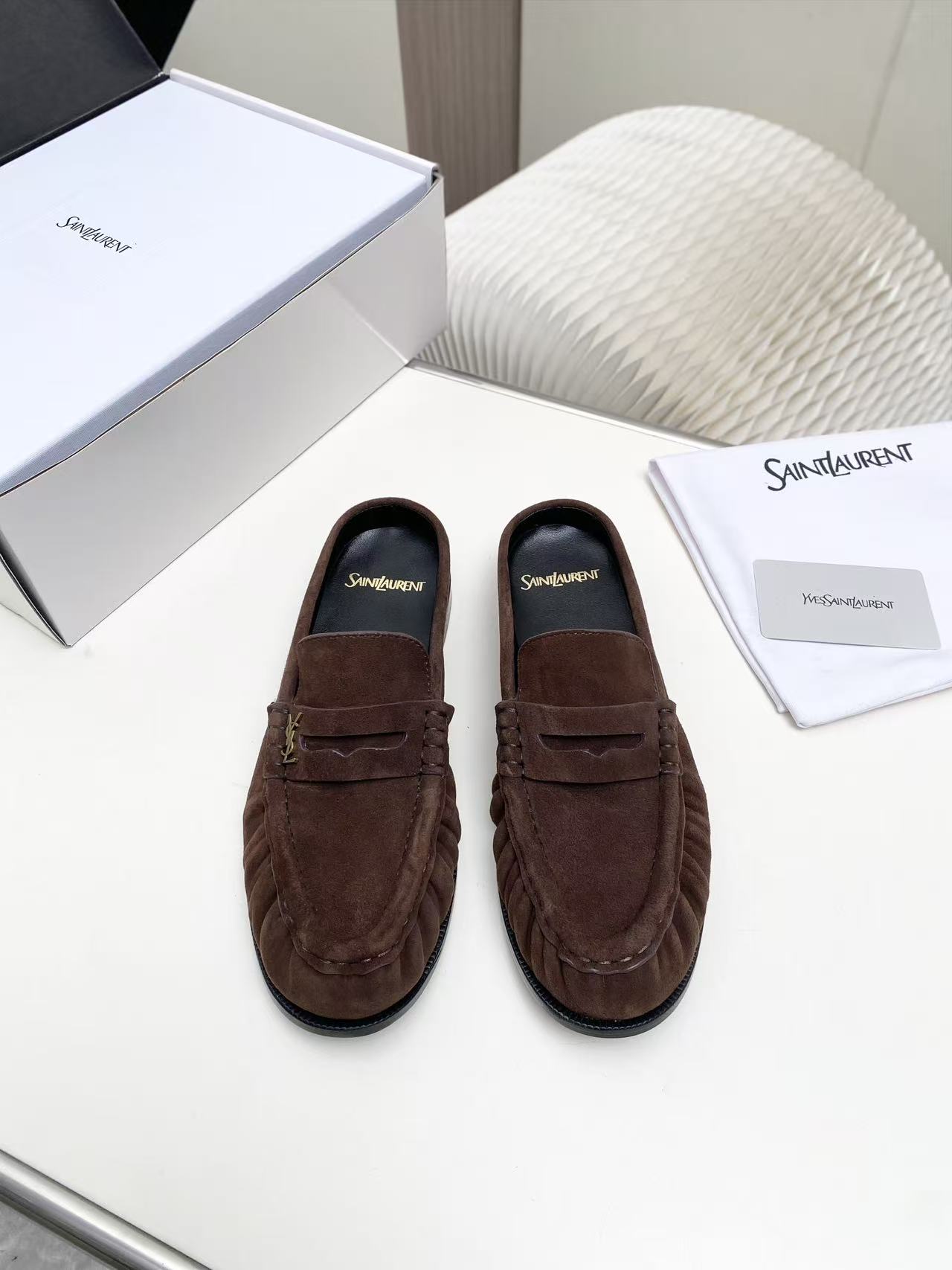 [TOP] Yves Saint Laurent YSL Loafers Shoes  - Chocolate - 711 Luxury