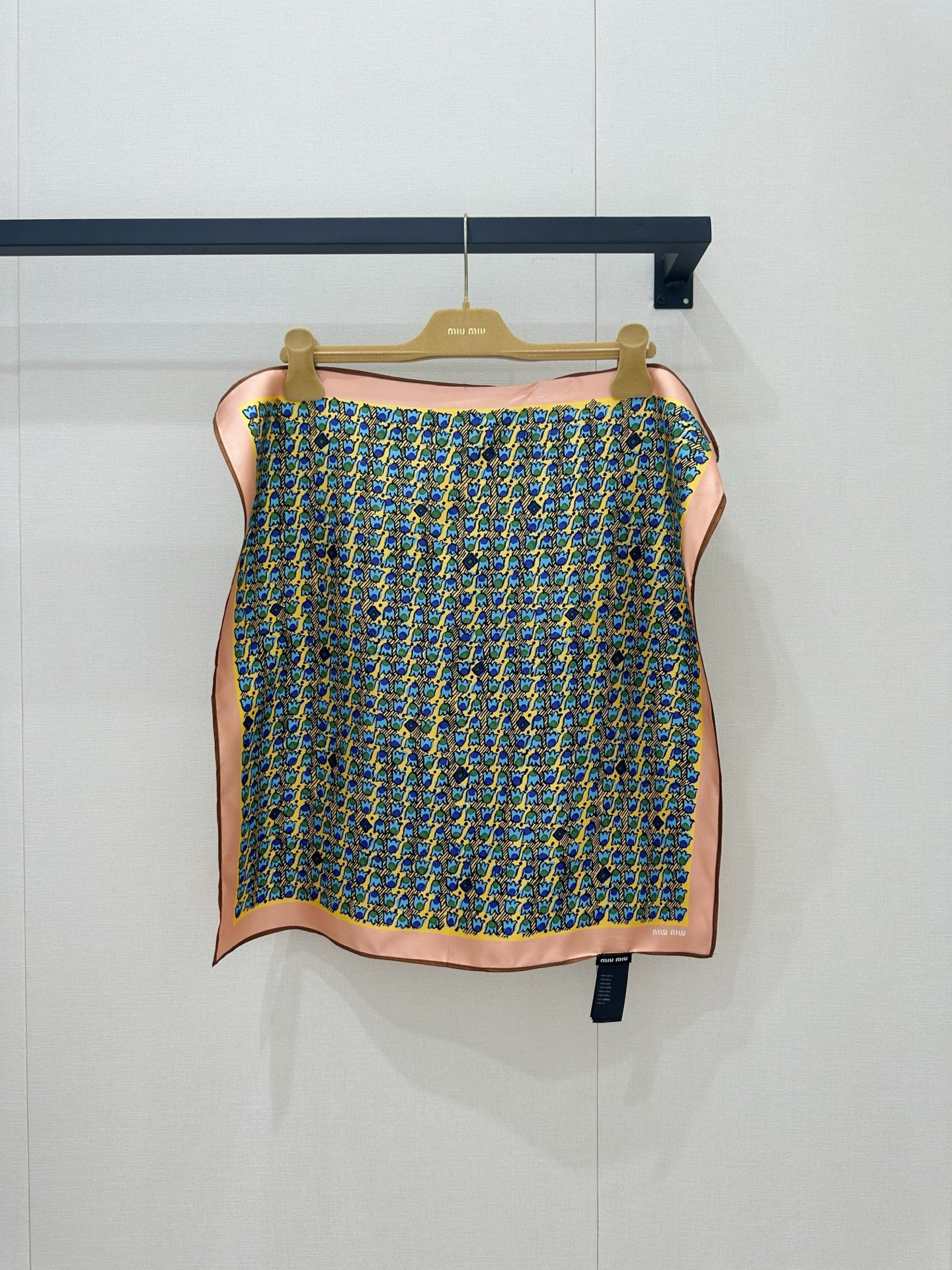 MiuMiu Yellow Turquoise Printed Twill Scarf #386352