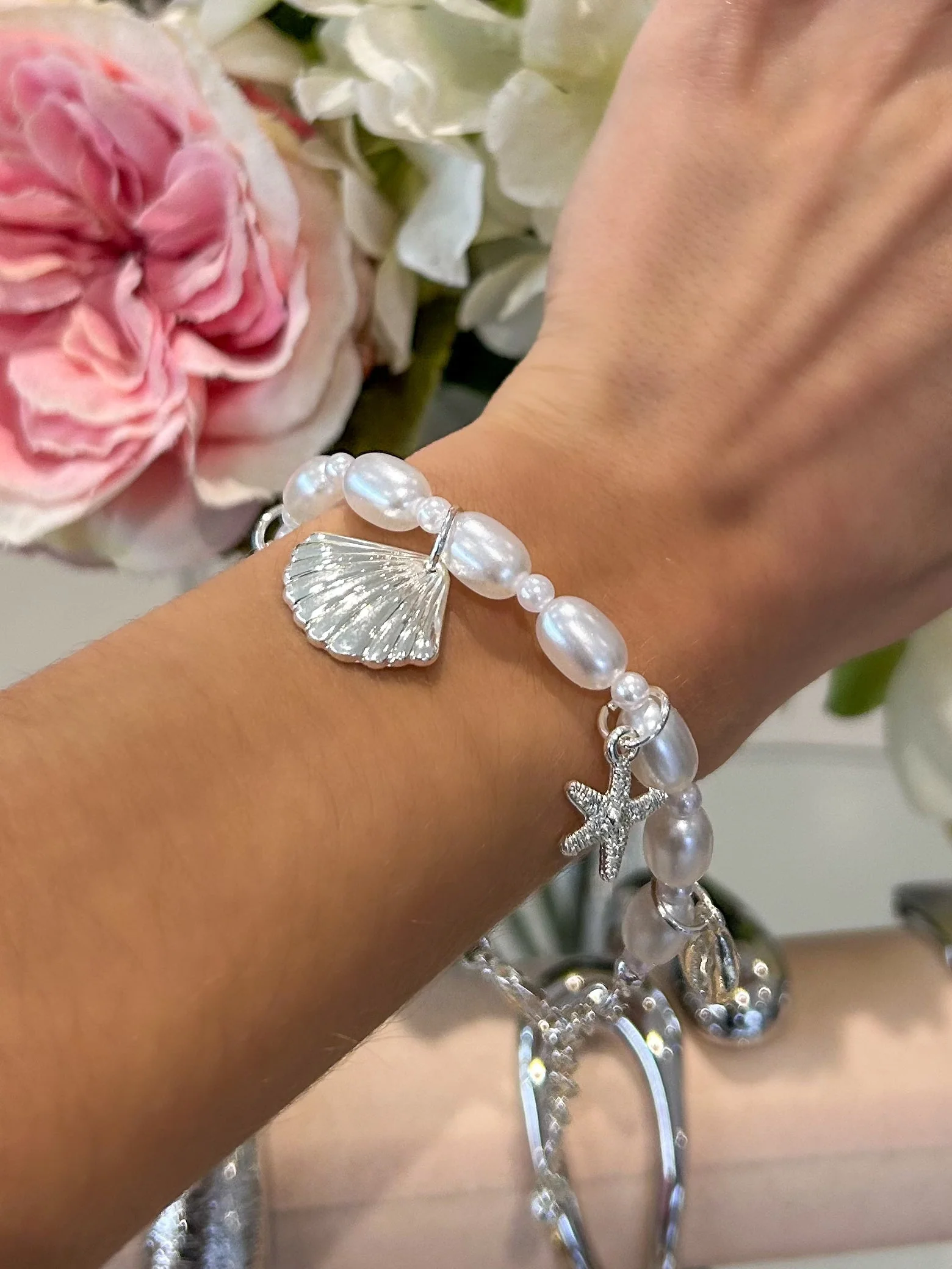 Pearl Seashell Starfish Charm Bracelet (2 Colours