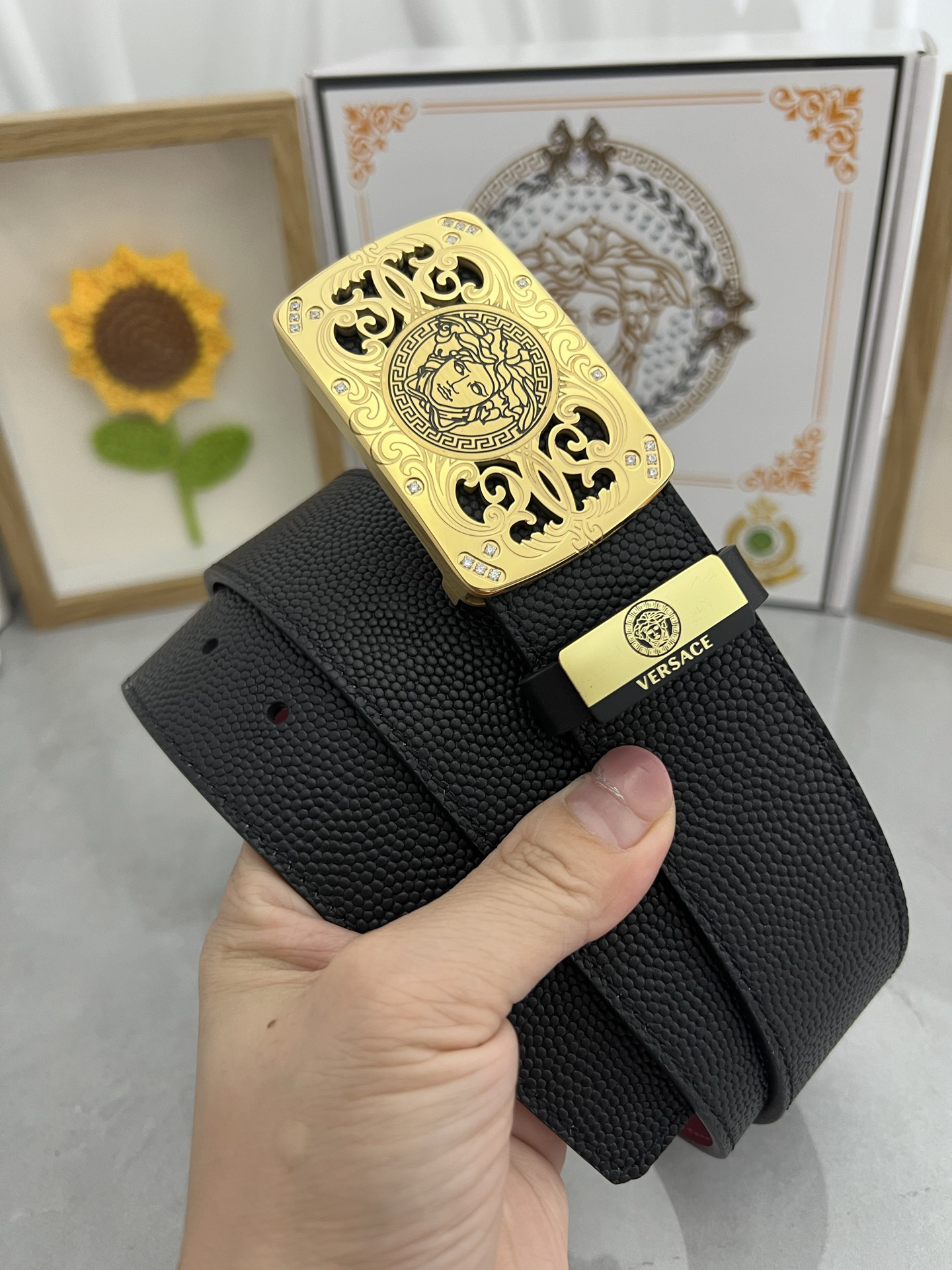 [TOP] VERSACE Men's Belt 3.8 cm - Black - 711 Luxury