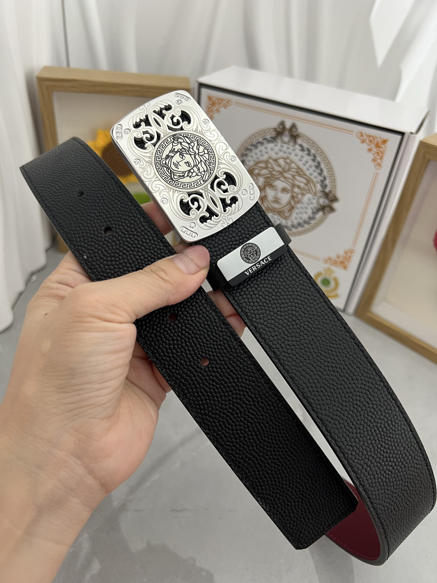 [TOP] VERSACE Men's Belt 3.8 cm - Black - 711 Luxury