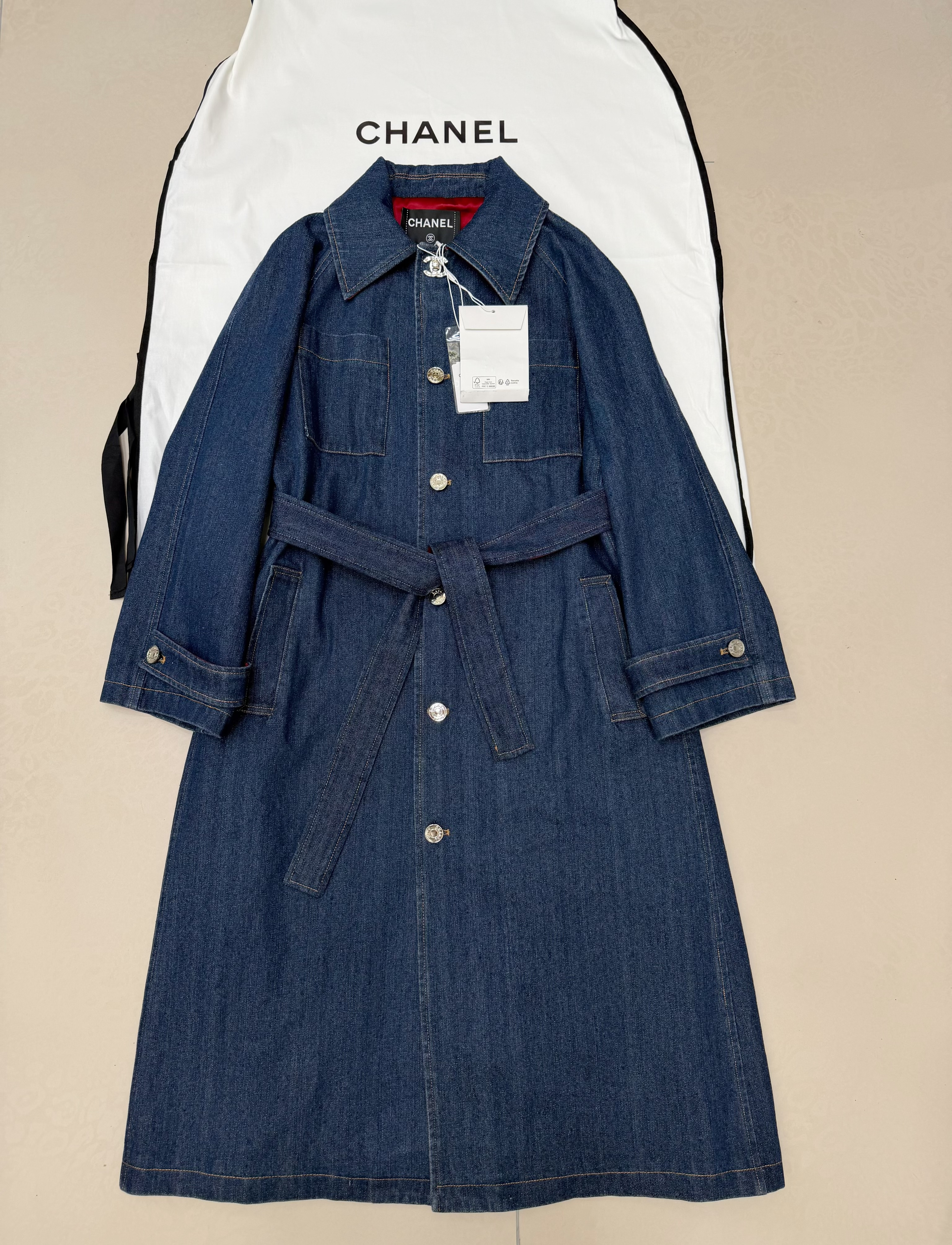 Chanel blue Clothing CHANEL Trench Coat Silk Dark Denim Blue #378383 View 2 | Nigo Office