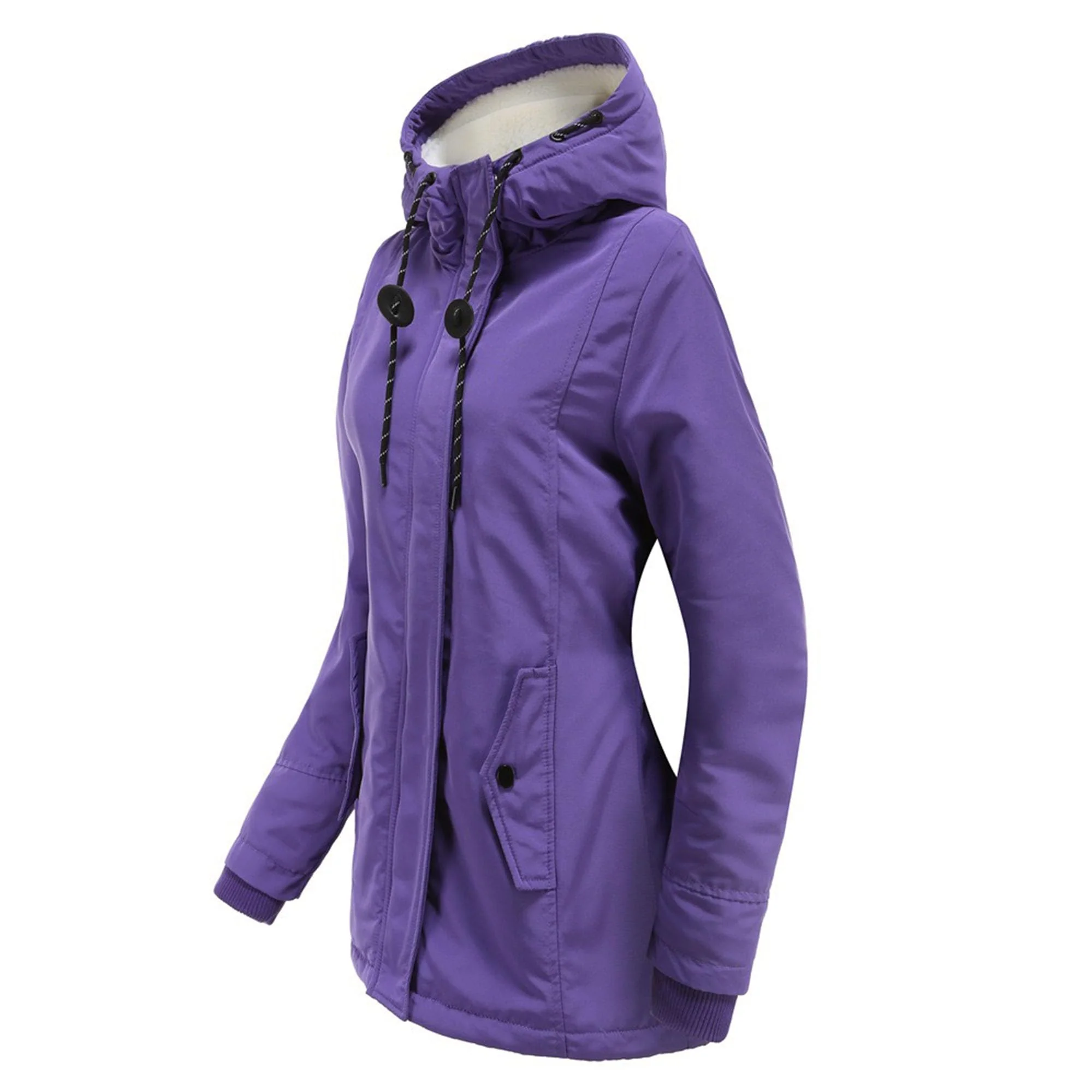 DGHM-JLMY 1/2 Pack Women's Windproof Waterproof Cotton Coats Fashion Warm Hooded Outerwear Solid Thick Fleece Jacket