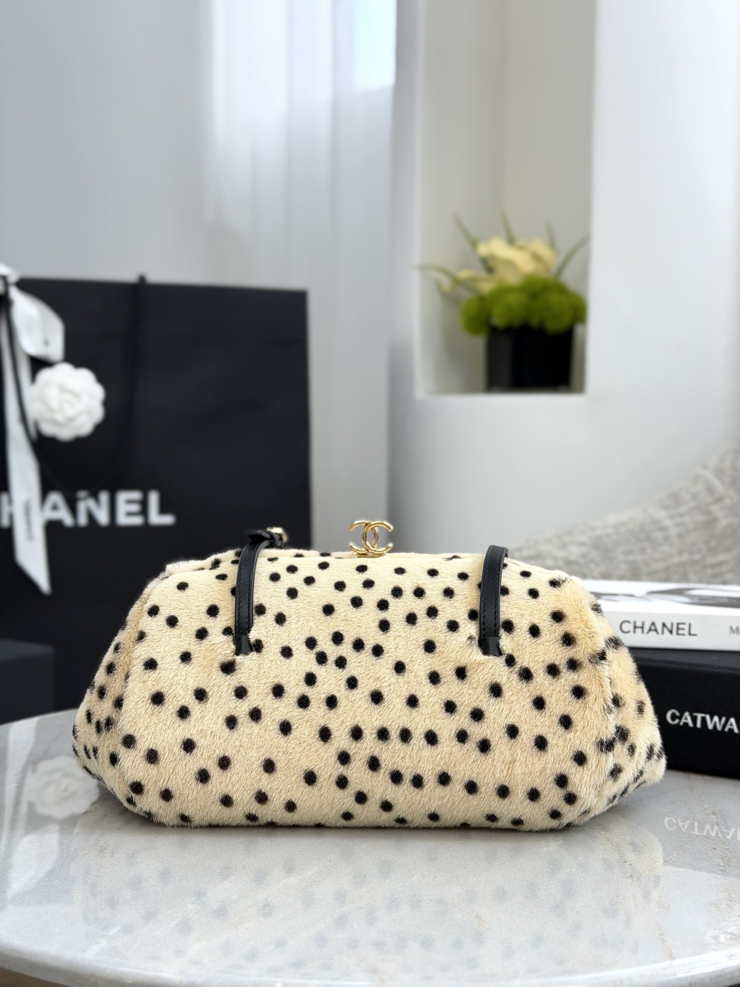 Chanel black Bag Chanel Cheetah Print Clutch with Leather Straps Light Beige Calf Hair Black Leather Gold Hardware #394977 Vi