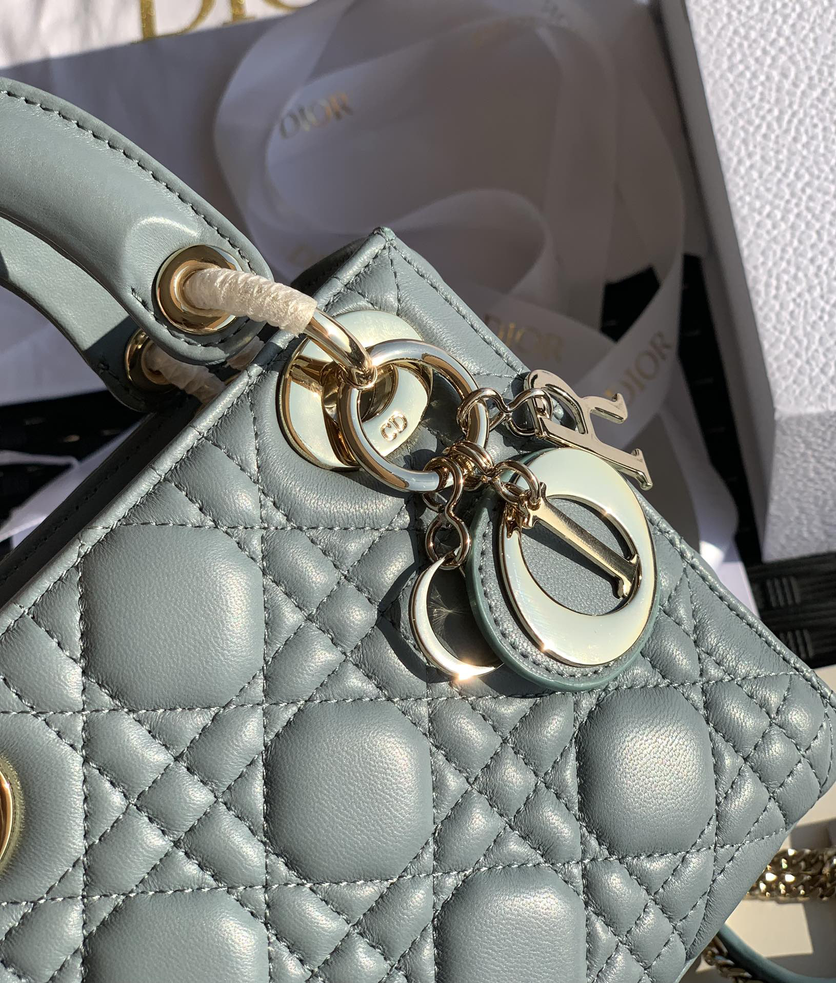 [TOP] Christian Dior Lady Dior Bag Lambskin 17x15x7cm - Blue