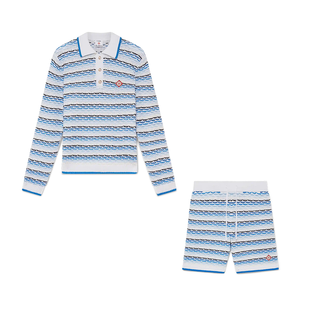 Designer Clothing Casablanca Tuck Stitch Long Sleeve Polo Shirt and Shorts #390413 | Nigo Office