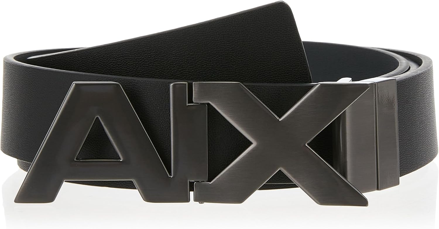 Armani Exchange Men's Leather Wide Logo Belt Buckle