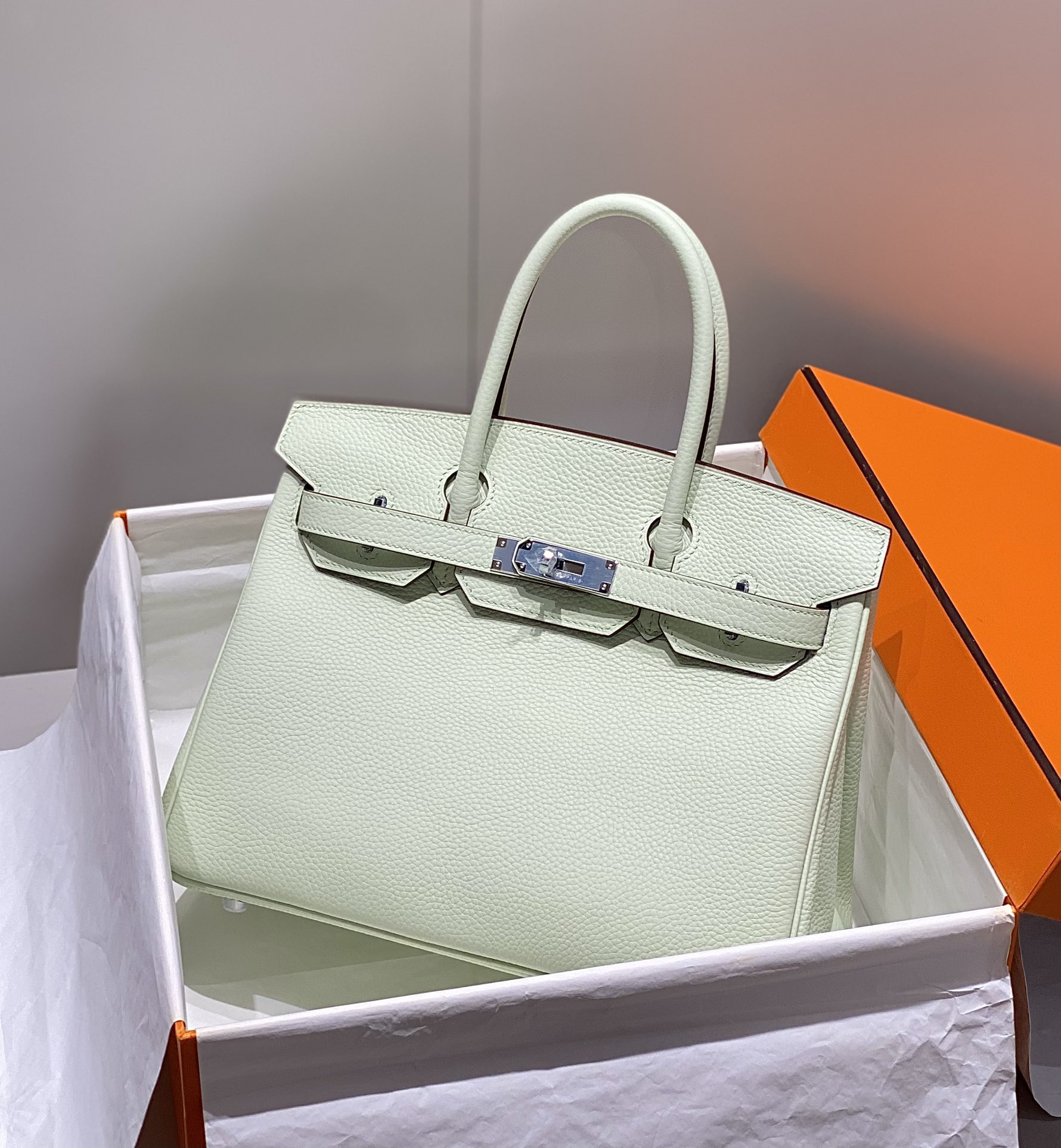 [TOP] HERMES Birkin Togo Leather 30cm - Vert Fizz & SHW