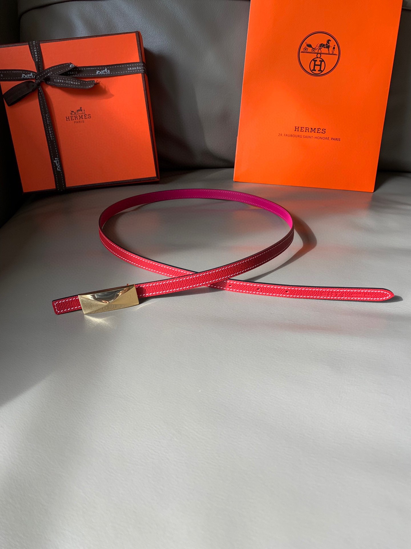 [TOP] HERMES Tres Medor Calfskin Belt 13mm - Pink - 711 Luxury