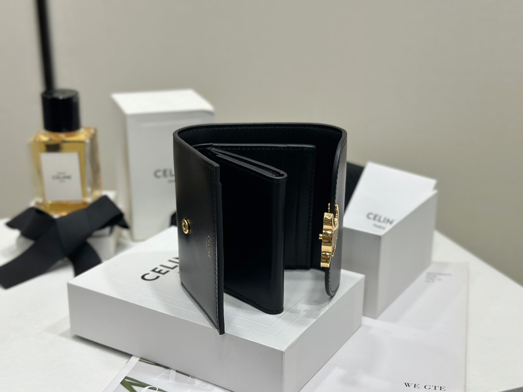 [TOP] CELINE Triomphe Wallet Cowhide 10.5x8.5x4cm - Black - 711 Luxury