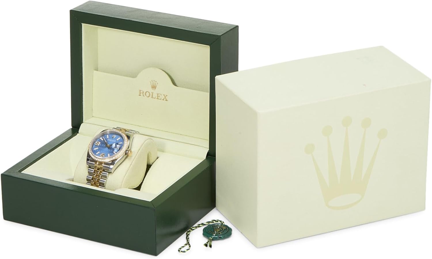 Rolex, Pre-loved Two-Toned 18K Gold & Steel Blue Wave Pave Diamond Dial Datejust 116243 36mm, Gold