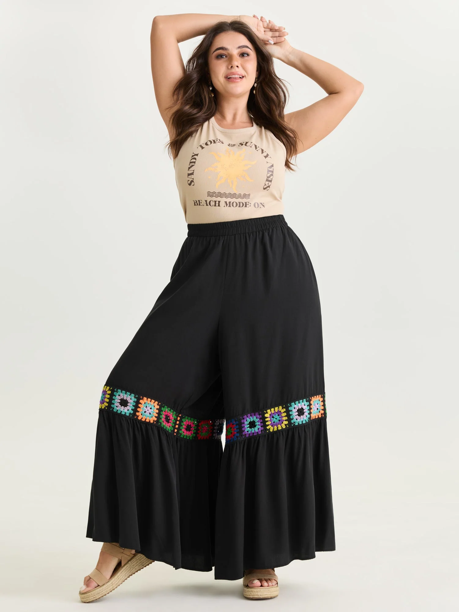 Colorful Crochet Floral Flared Pants