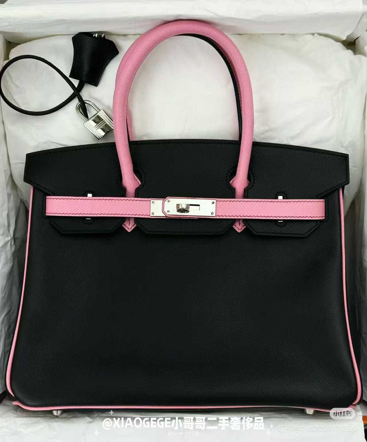 [TOP] HERMES Epsom Leather Birkin Bag 30cm -Black&Bubblegum&SHW - 711 Luxury
