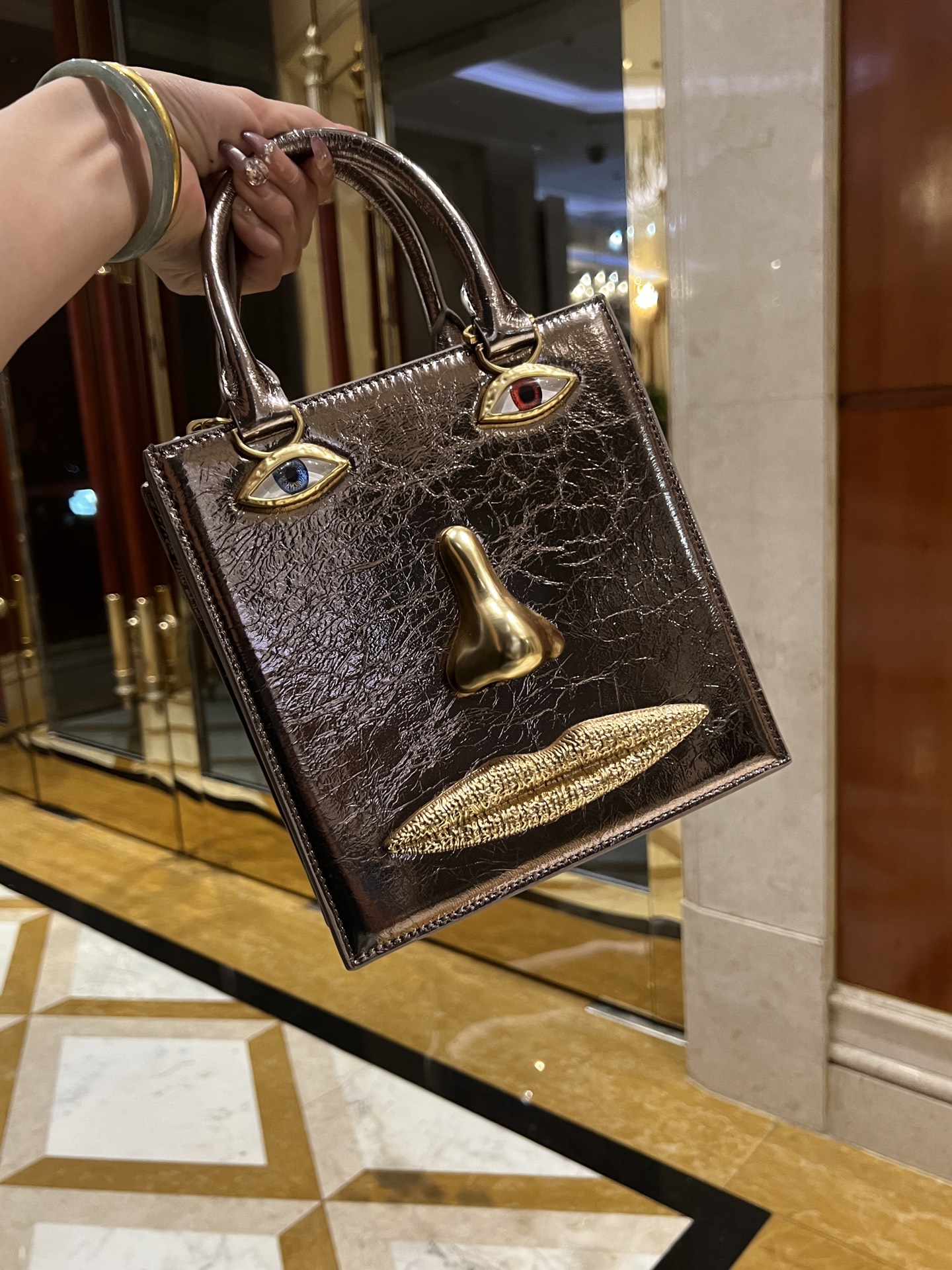 [TOP] Schiaparelli Anatomy Face Bag 20x19x9cm - Metallic Color - 711 Luxury