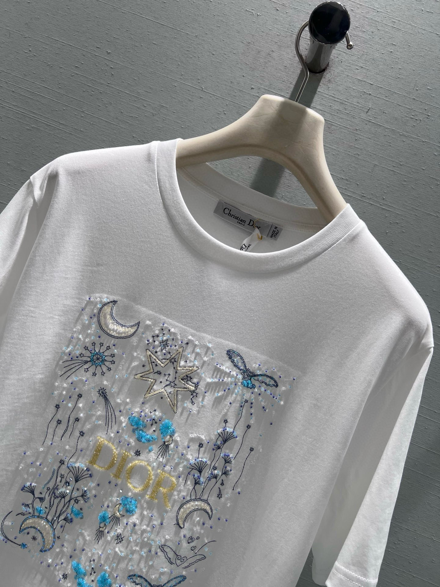 [TOP] Christian Dior Short-Sleeve T-Shirt with Starry Night Pattern - White