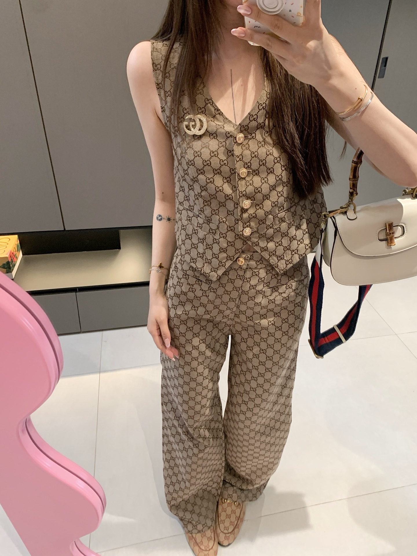 [TOP] GUCCI Vest + Pants Set - Brown