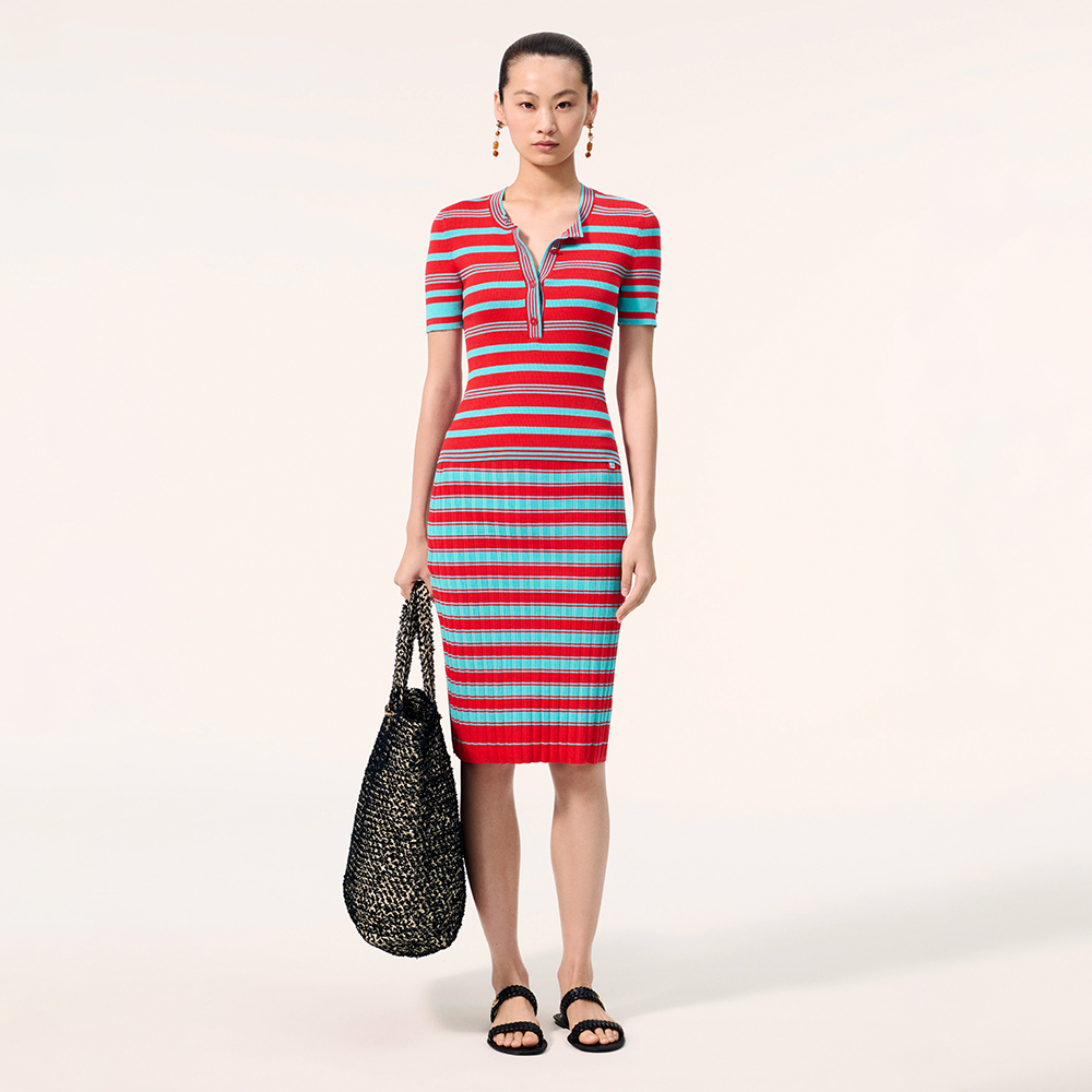 CHANEL Top and Skirt Cotton Red Turquoise #383620