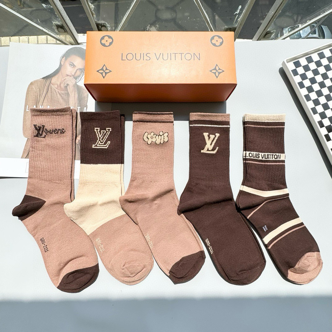 [TOP] Louis Vuitton LV Socks - 5 Pieces as a Set