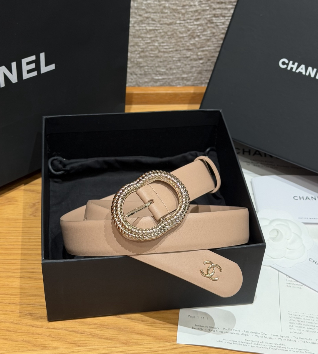 [TOP] CHANEL Cowhide Belt 3 cm - Nude Pink - 711 Luxury