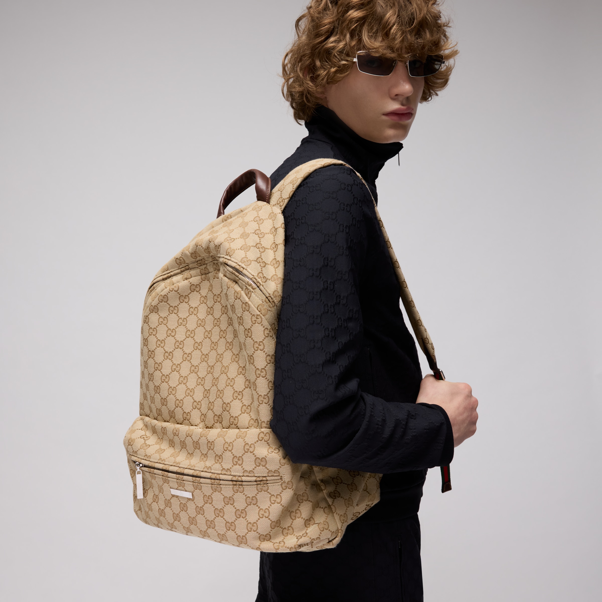 Gucci brown Bag GUCCI Large Gucci Tag Backpack in Sand and Brown GG Canvas #386535 View 2 | Nigo Office