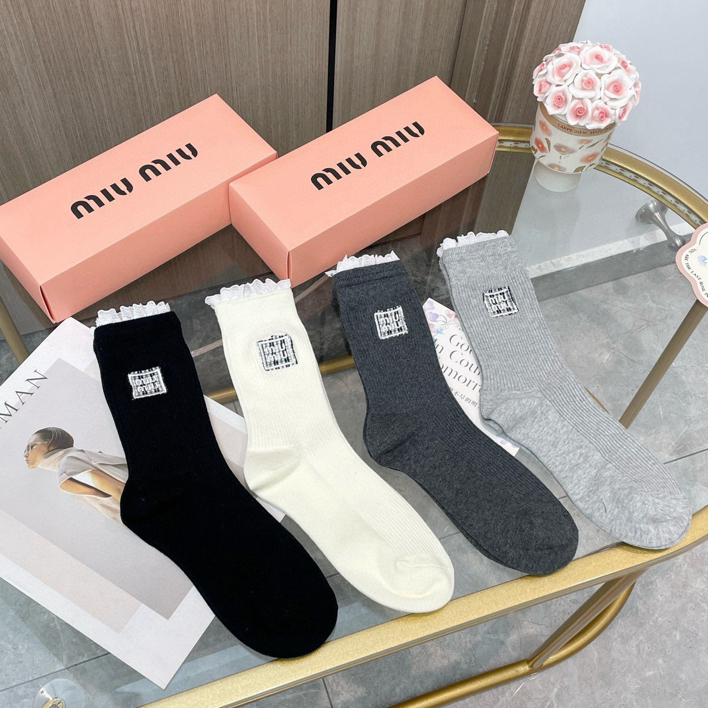 [TOP] Miu Miu Socks - 4 Pieces as a Set - 711 Luxury
