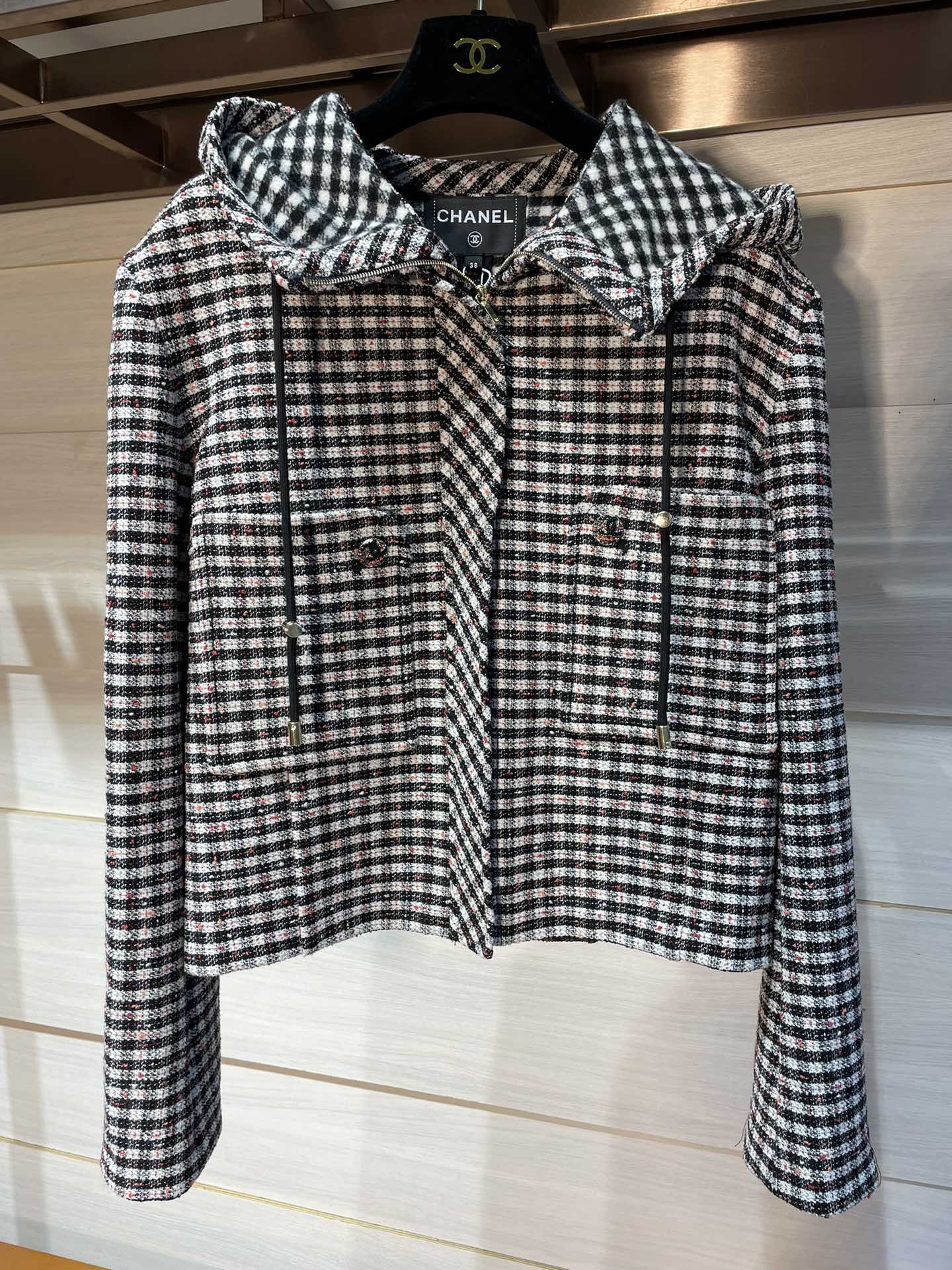 Chanel Black Ecru & Red Stretch Wool Tweed Jacket #290309