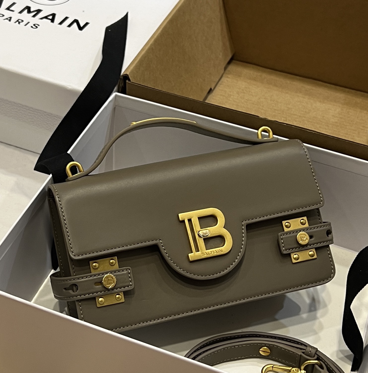 [TOP] BALMAIN Cowhide Bag 23*14*8cm - Elephant Gray - 711 Luxury