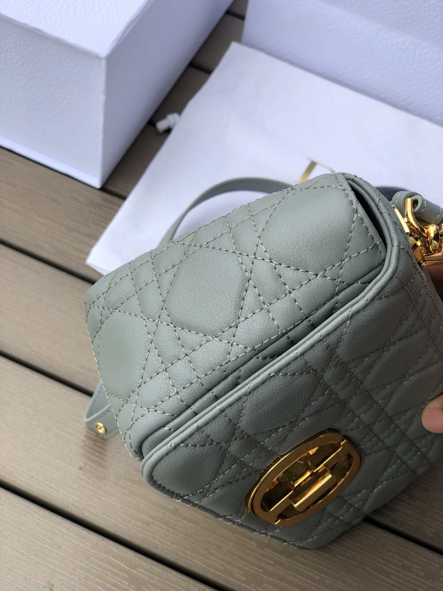 [TOP] Christian Dior Caro Bag Calfskin 20x12x7cm - Gray