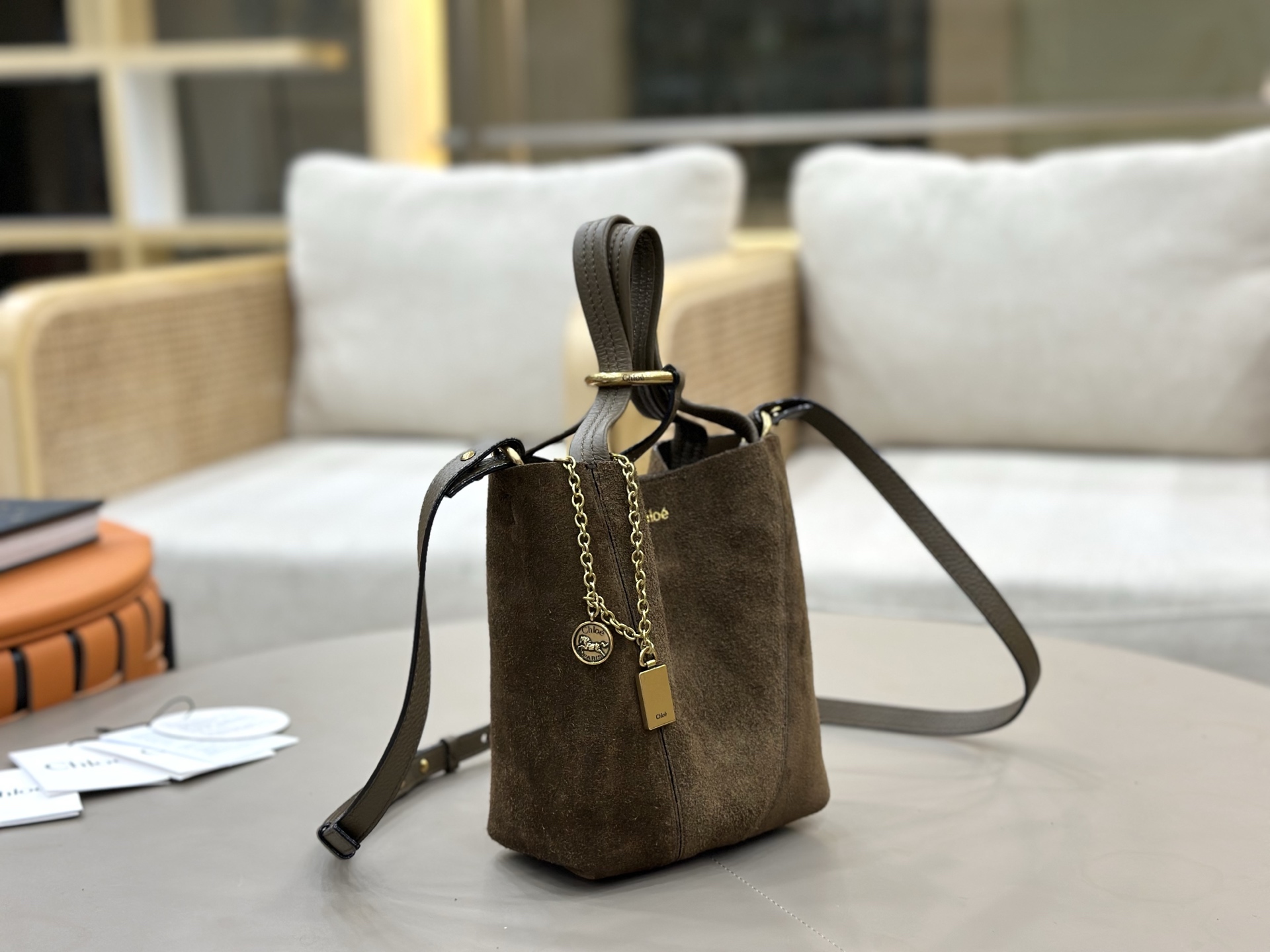 [TOP] Chloe Spin Bag Suede Leather 18*19*8 cm - Brown - 711 Luxury