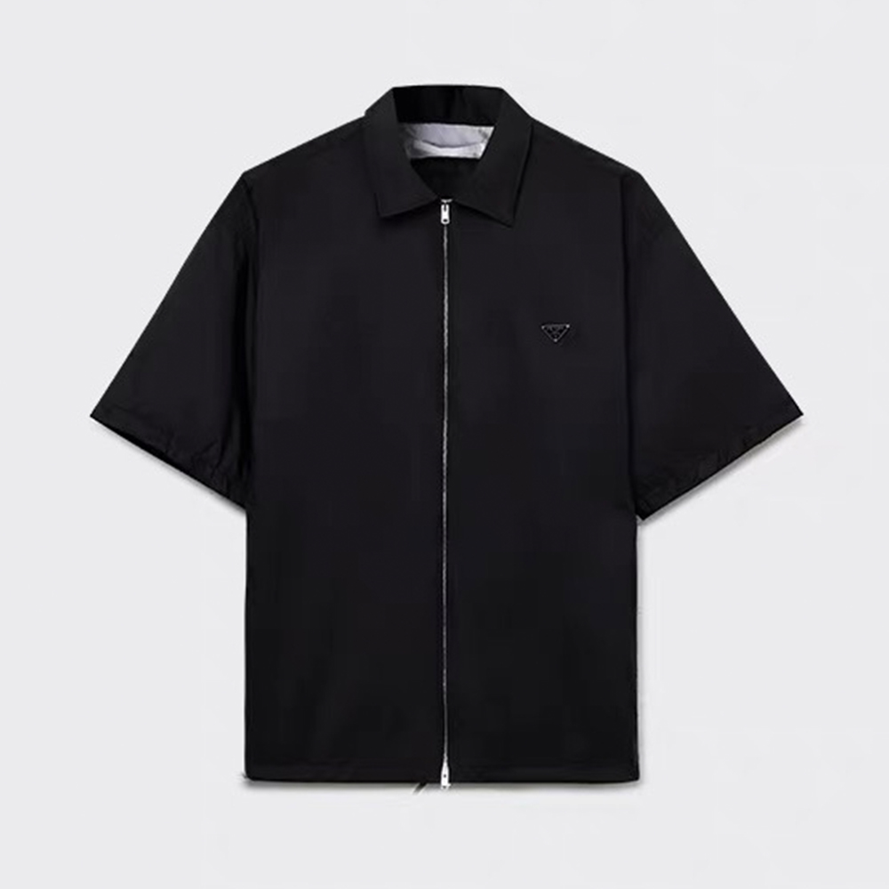 PRADA Chalk White Short-sleeved Re-nylon Zipper Shirt #385365