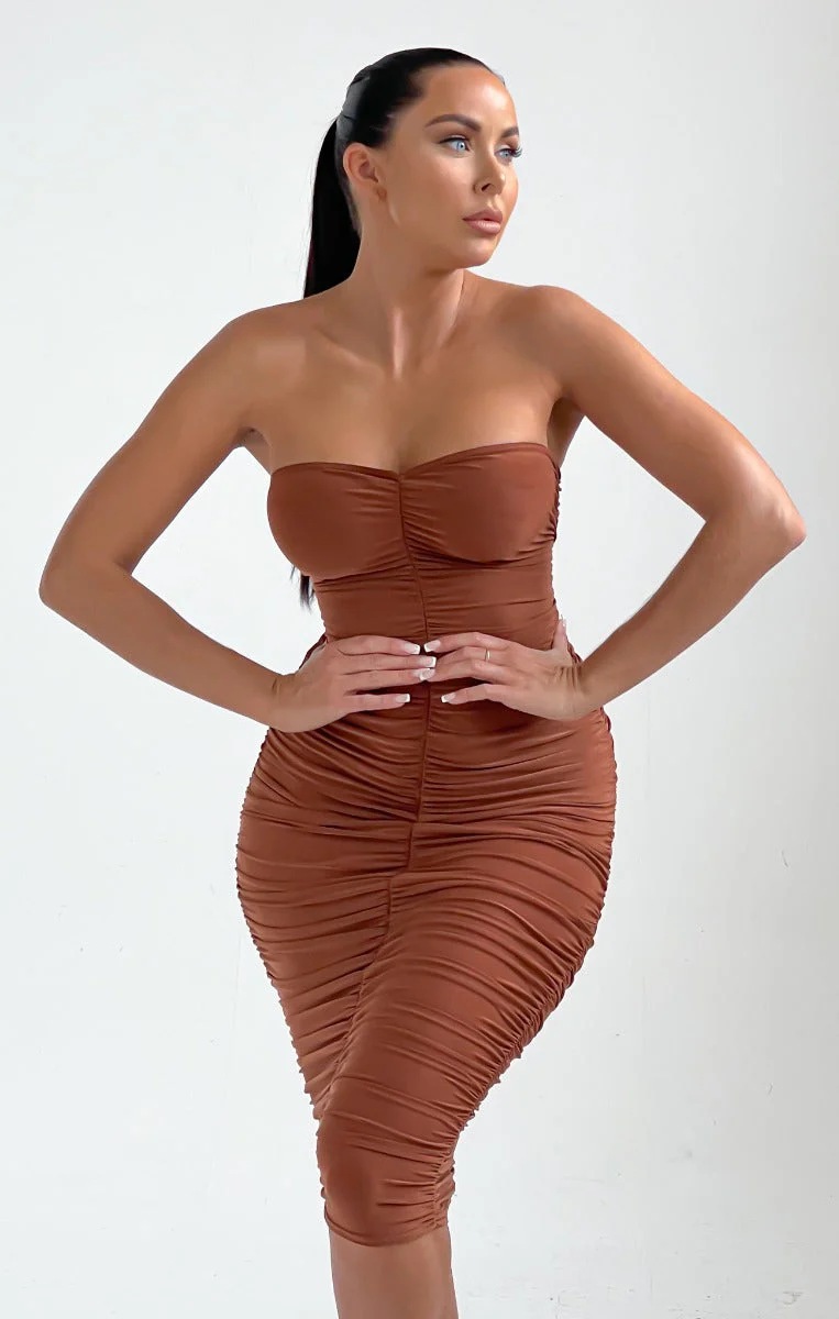 Strapless Ruched Midi Dress