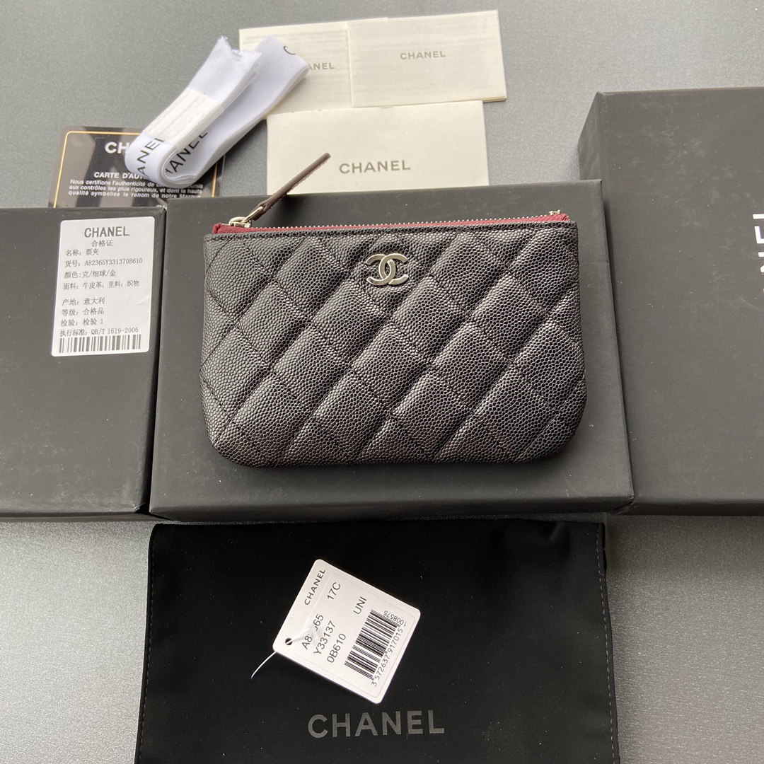[TOP] CHANEL Caviar Wallet 15cm - Black - SHW - 711 Luxury