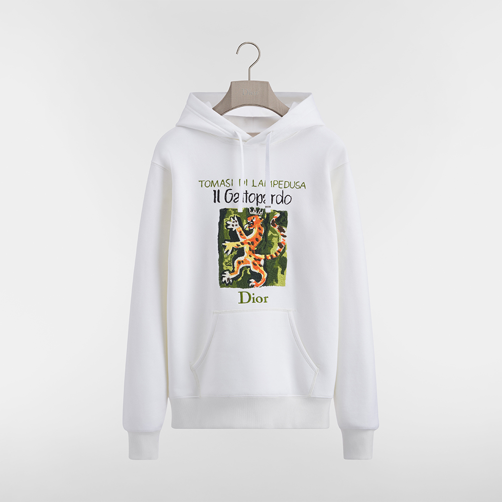 DIOR Hooded Sweatshirt with Book Cover Embroidery Relaxed Fit White Cotton Jersey#389170