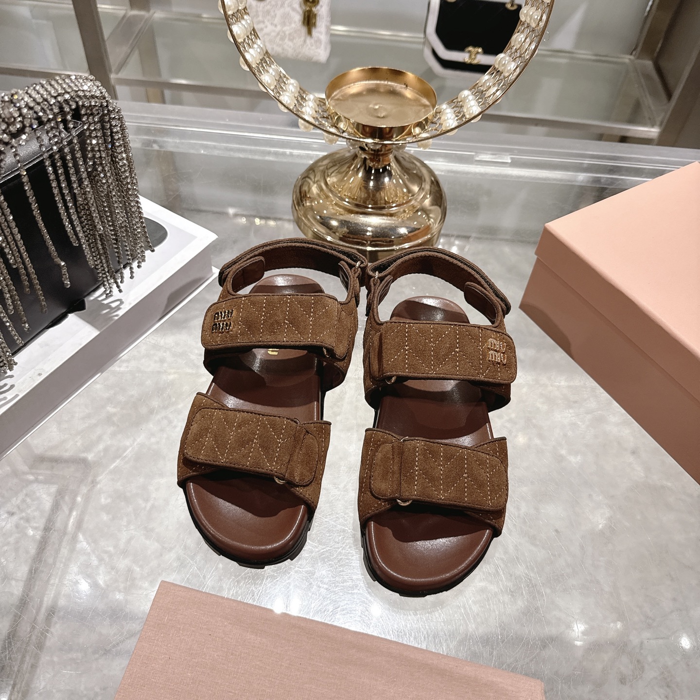 [TOP] Miu Miu Cowhide Sandals - Chocolate - 711 Luxury