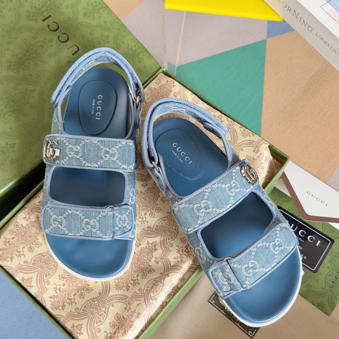 [TOP] GUCCI Velcro Thick-soled Sandals - Blue - 711 Luxury