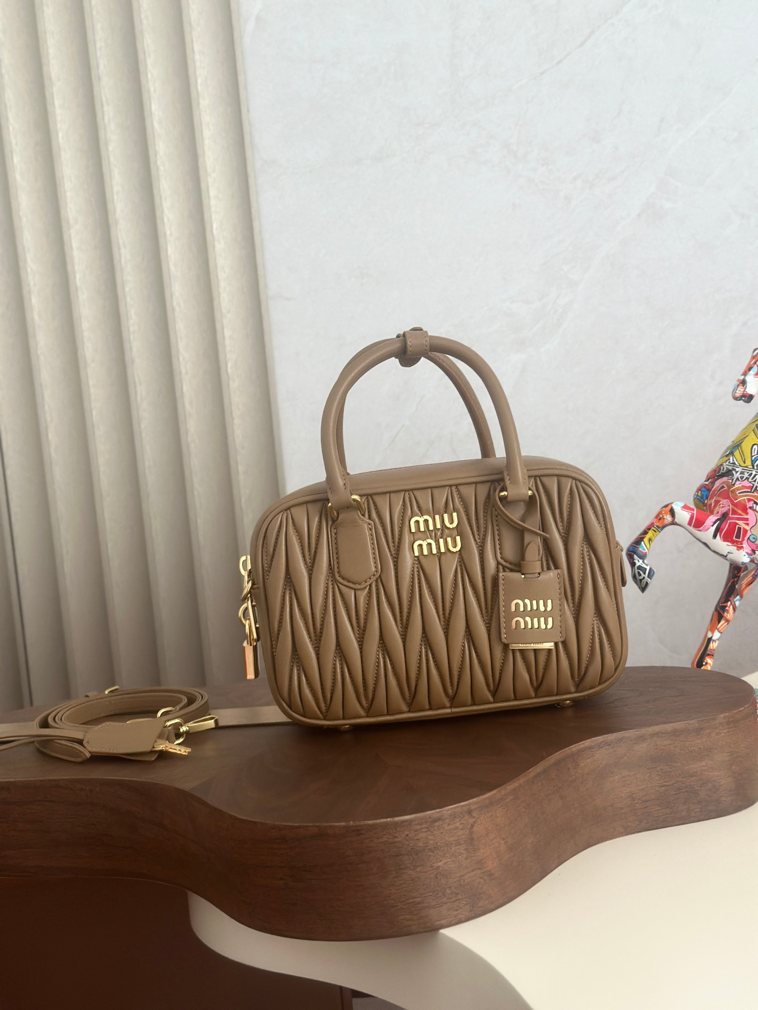 [TOP] Miu Miu Too Pretty Bowling Bag Lambskin 24x16x7.5cm - Brown - 711 Luxury