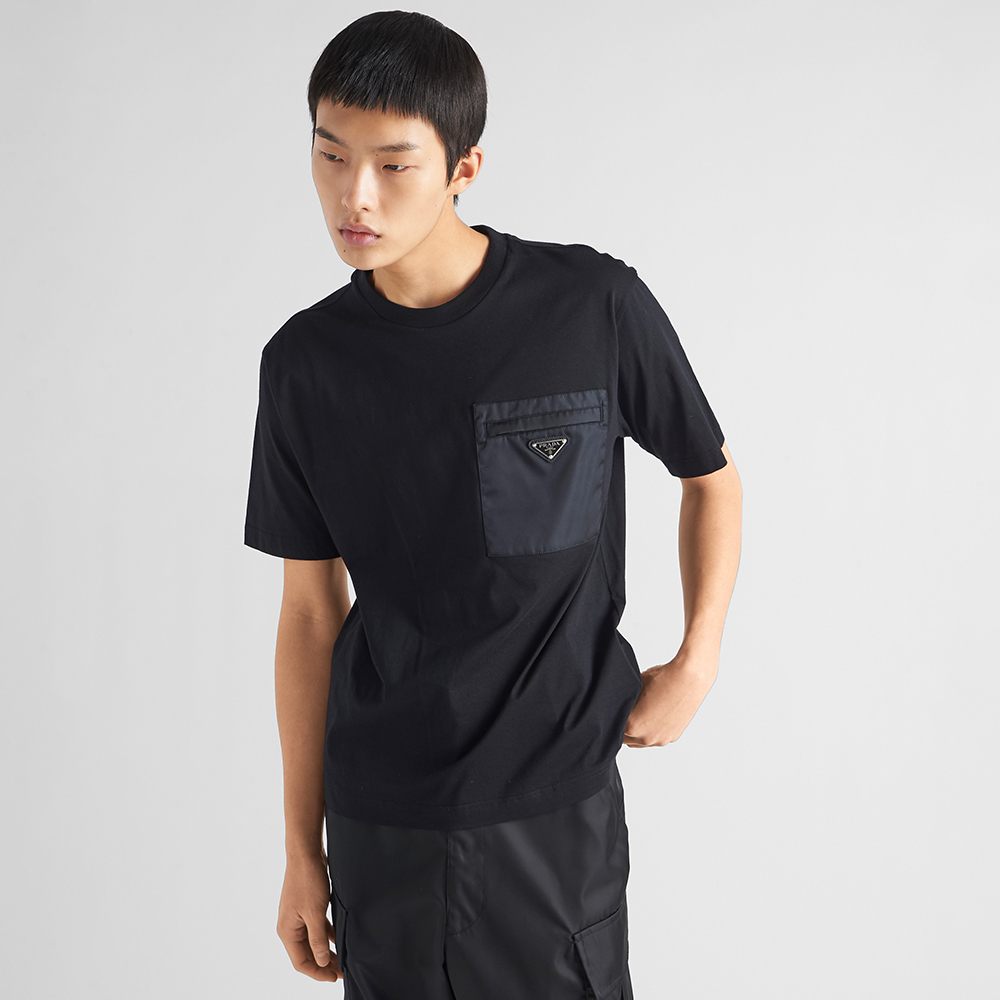 PRADA Black Re-nylon And Jersey T-shirt #383688