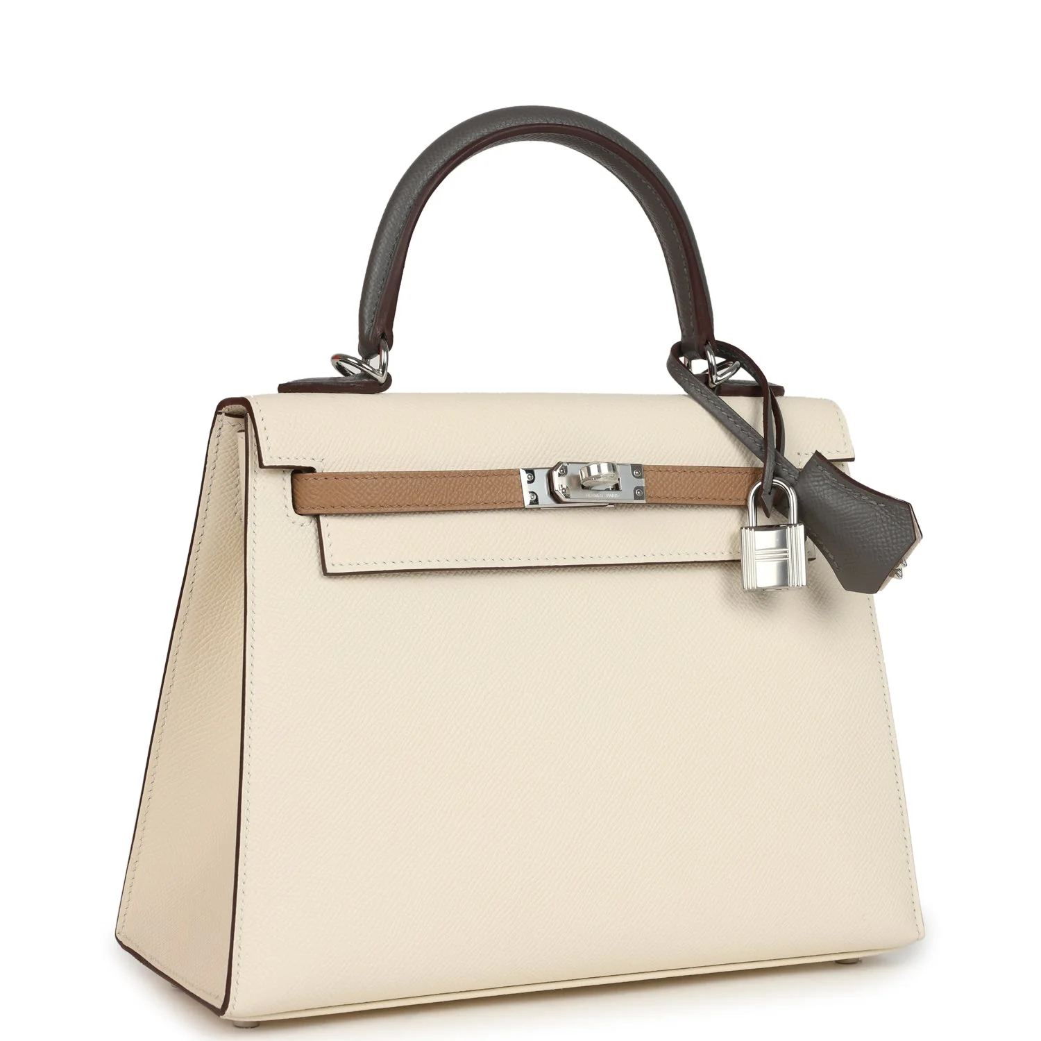 Hermes Kelly Sellier  Tri-Color Nata, Gris Meyer and Chai Epsom Palladium Hardware